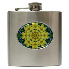 Fantasy Plumeria Decorative Real And Mandala Hip Flask (6 Oz) by pepitasart