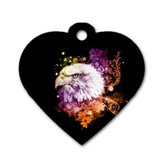 Awesome Eagle With Flowers Dog Tag Heart (one Side)