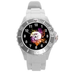 Awesome Eagle With Flowers Round Plastic Sport Watch (l) by FantasyWorld7