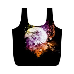 Awesome Eagle With Flowers Full Print Recycle Bags (m)  by FantasyWorld7