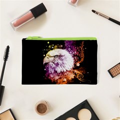 Awesome Eagle With Flowers Cosmetic Bag (xs) by FantasyWorld7