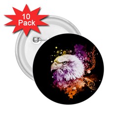 Awesome Eagle With Flowers 2 25  Buttons (10 Pack)  by FantasyWorld7