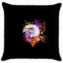 Awesome Eagle With Flowers Throw Pillow Case (black) by FantasyWorld7