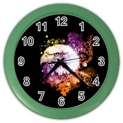 Awesome Eagle With Flowers Color Wall Clocks by FantasyWorld7