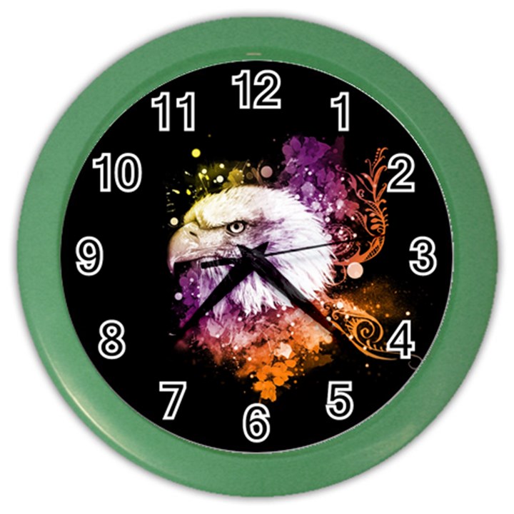 Awesome Eagle With Flowers Color Wall Clocks