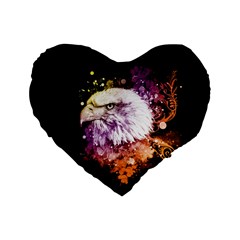 Awesome Eagle With Flowers Standard 16  Premium Heart Shape Cushions by FantasyWorld7