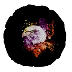 Awesome Eagle With Flowers Large 18  Premium Flano Round Cushions by FantasyWorld7