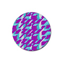 Fabric Textile Texture Purple Aqua Rubber Round Coaster (4 Pack)  by Nexatart