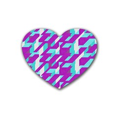 Fabric Textile Texture Purple Aqua Heart Coaster (4 Pack)  by Nexatart