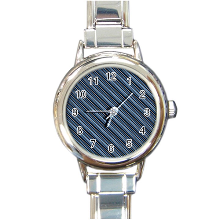 Diagonal Stripes Pinstripes Round Italian Charm Watch