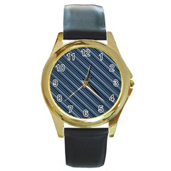 Diagonal Stripes Pinstripes Round Gold Metal Watch by Nexatart