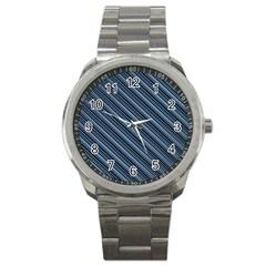 Diagonal Stripes Pinstripes Sport Metal Watch by Nexatart