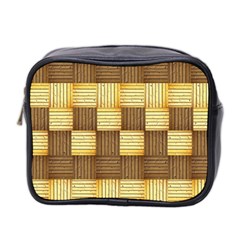 Wood Texture Grain Weave Dark Mini Toiletries Bag 2-side by Nexatart