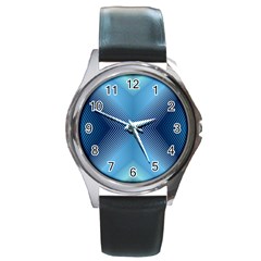 Converging Lines Blue Shades Glow Round Metal Watch by Nexatart