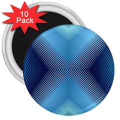 Converging Lines Blue Shades Glow 3  Magnets (10 Pack)  by Nexatart