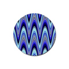 Waves Wavy Blue Pale Cobalt Navy Rubber Round Coaster (4 Pack)  by Nexatart