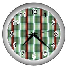 Fabric Textile Texture Green White Wall Clocks (silver)  by Nexatart