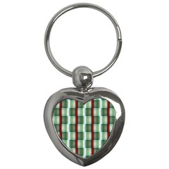 Fabric Textile Texture Green White Key Chains (heart)  by Nexatart