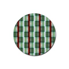 Fabric Textile Texture Green White Rubber Round Coaster (4 Pack)  by Nexatart