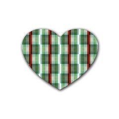 Fabric Textile Texture Green White Heart Coaster (4 Pack)  by Nexatart