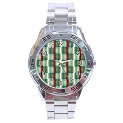 Fabric Textile Texture Green White Stainless Steel Analogue Watch by Nexatart