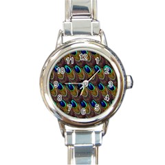 Peacock Feathers Bird Plumage Round Italian Charm Watch by Nexatart