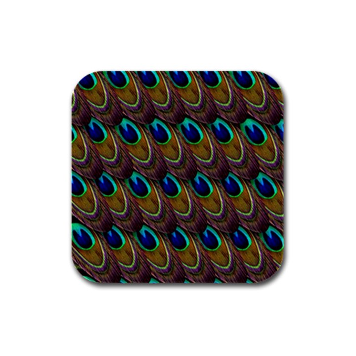 Peacock Feathers Bird Plumage Rubber Square Coaster (4 pack) 