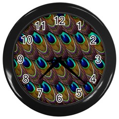 Peacock Feathers Bird Plumage Wall Clocks (black) by Nexatart