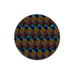 Peacock Feathers Bird Plumage Rubber Round Coaster (4 Pack)  by Nexatart