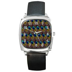 Peacock Feathers Bird Plumage Square Metal Watch by Nexatart