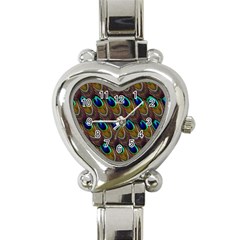 Peacock Feathers Bird Plumage Heart Italian Charm Watch by Nexatart