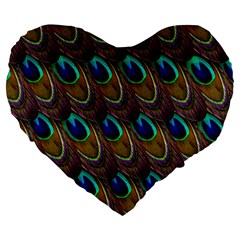 Peacock Feathers Bird Plumage Large 19  Premium Heart Shape Cushions by Nexatart