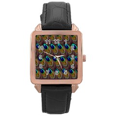 Peacock Feathers Bird Plumage Rose Gold Leather Watch  by Nexatart