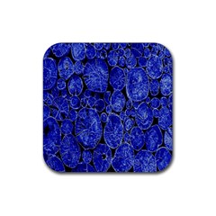 Neon Abstract Cobalt Blue Wood Rubber Coaster (square)  by Nexatart