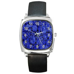 Neon Abstract Cobalt Blue Wood Square Metal Watch by Nexatart