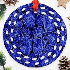 Neon Abstract Cobalt Blue Wood Round Filigree Ornament (two Sides) by Nexatart