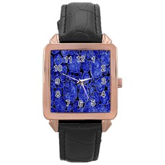 Neon Abstract Cobalt Blue Wood Rose Gold Leather Watch  by Nexatart