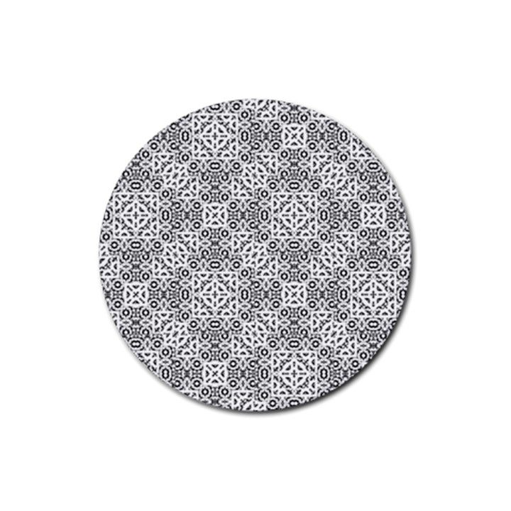 Black And White Oriental Ornate Rubber Coaster (Round) 