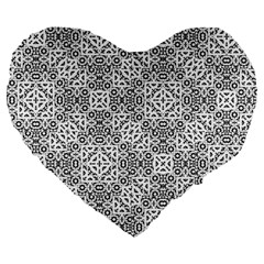 Black And White Oriental Ornate Large 19  Premium Flano Heart Shape Cushions by dflcprints