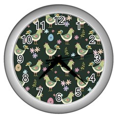 Easter Pattern Wall Clocks (silver)  by Valentinaart