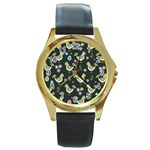 Easter Pattern Round Gold Metal Watch Front