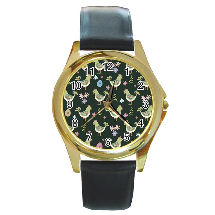 Easter Pattern Round Gold Metal Watch