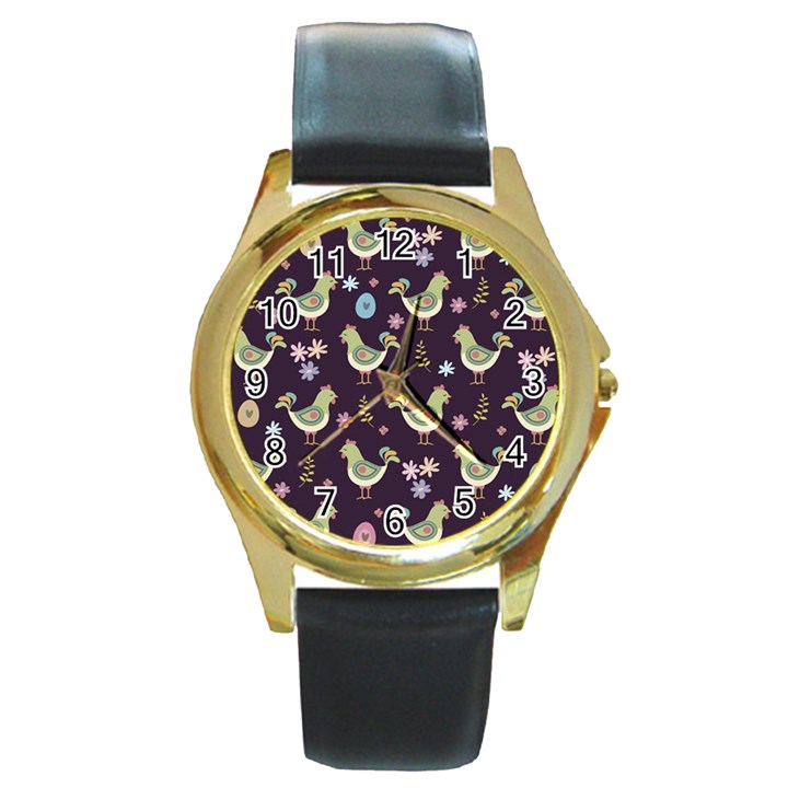 Easter Pattern Round Gold Metal Watch