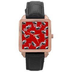 Rhino Pattern Rose Gold Leather Watch  by Valentinaart