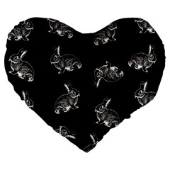 Rabbit pattern Large 19  Premium Flano Heart Shape Cushions