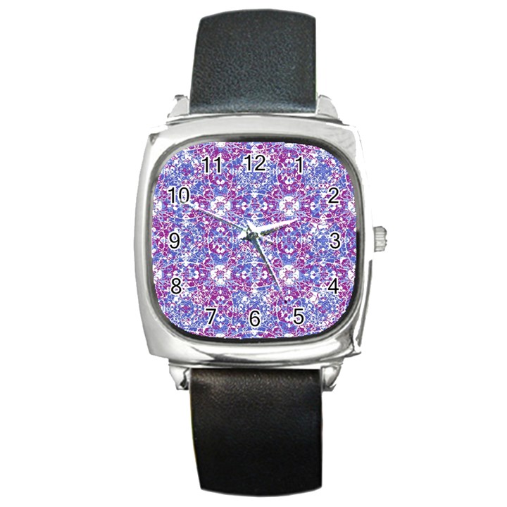 Cracked Oriental Ornate Pattern Square Metal Watch