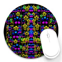 Flowers In The Most Beautiful  Dark Round Mousepads by pepitasart