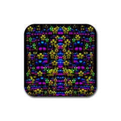 Flowers In The Most Beautiful  Dark Rubber Coaster (square)  by pepitasart