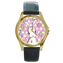 Easter Bunny  Round Gold Metal Watch by Valentinaart