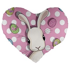 Easter Bunny  Large 19  Premium Flano Heart Shape Cushions by Valentinaart